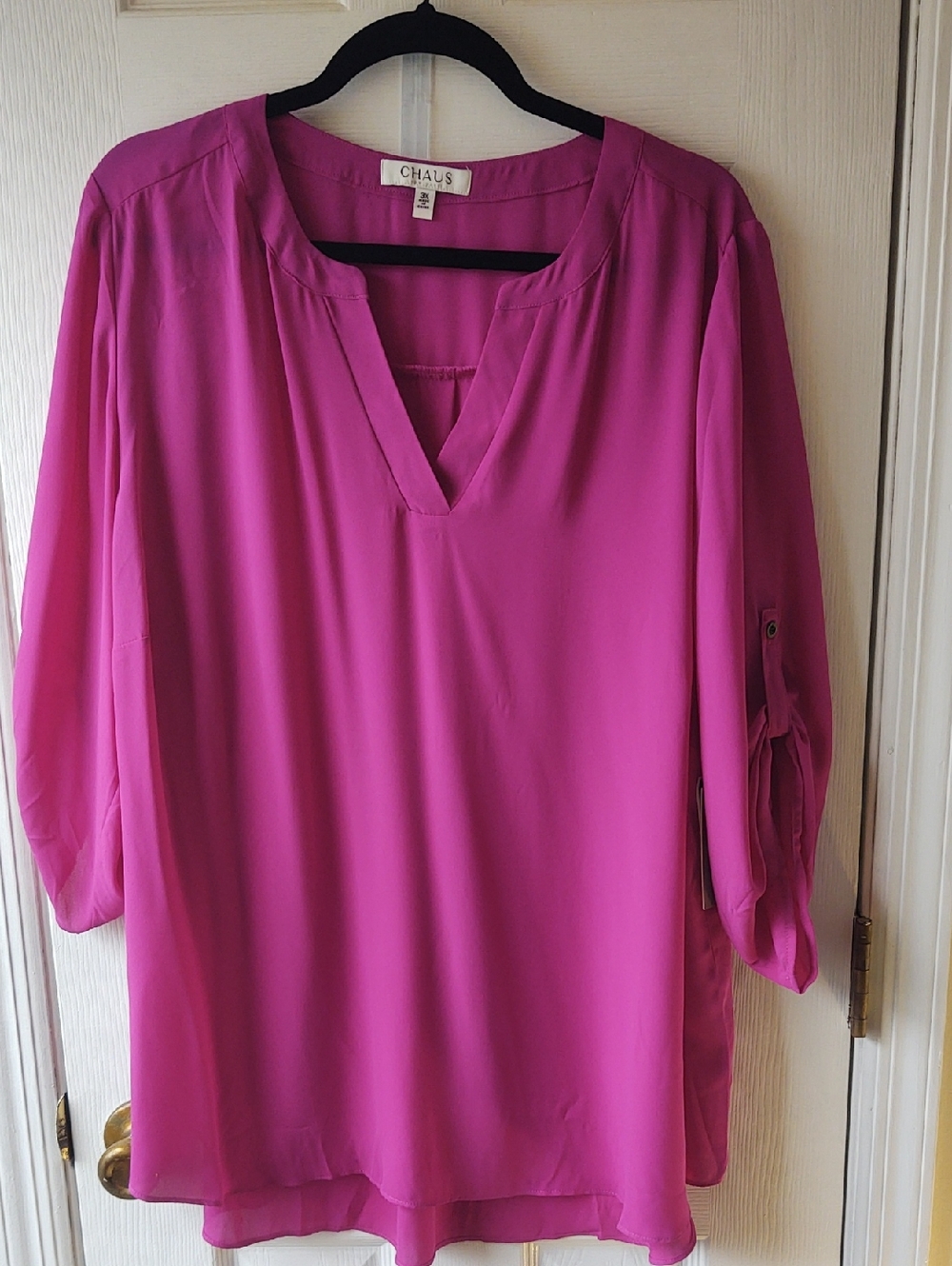 Chaus Pink V-Neck Roll-Tab Tunic Top - Size 3X